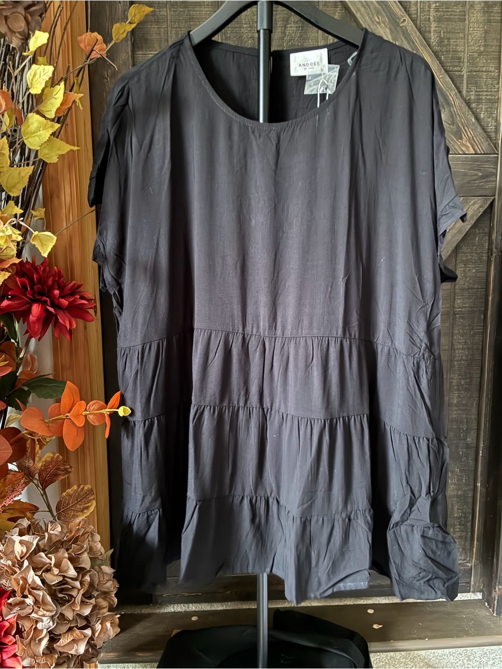 Andree Black Tiered Short-Sleeve Tunic